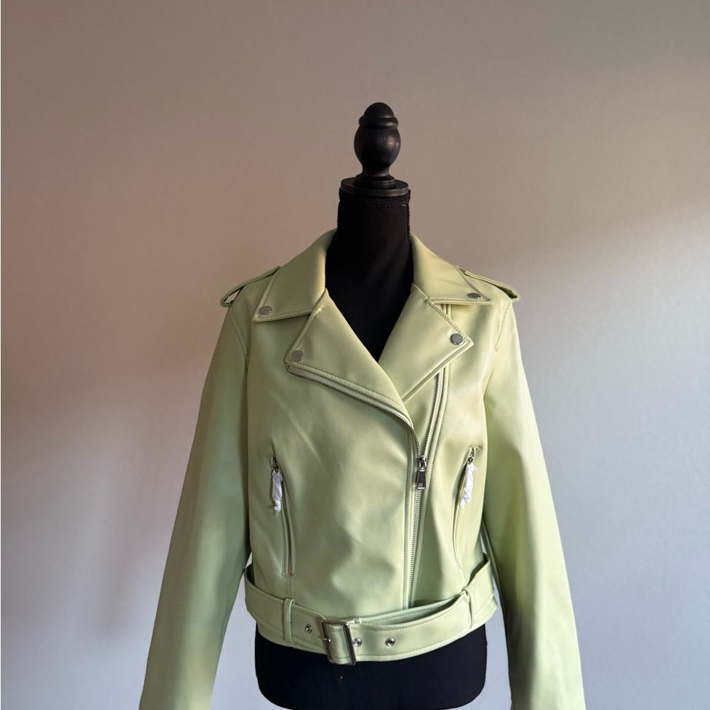 Mint Green Biker Jacket • Kira • New • Size L